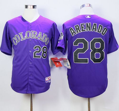 Rockies #28 Nolan Arenado Purple Cool Base Stitched MLB Jersey - Click Image to Close